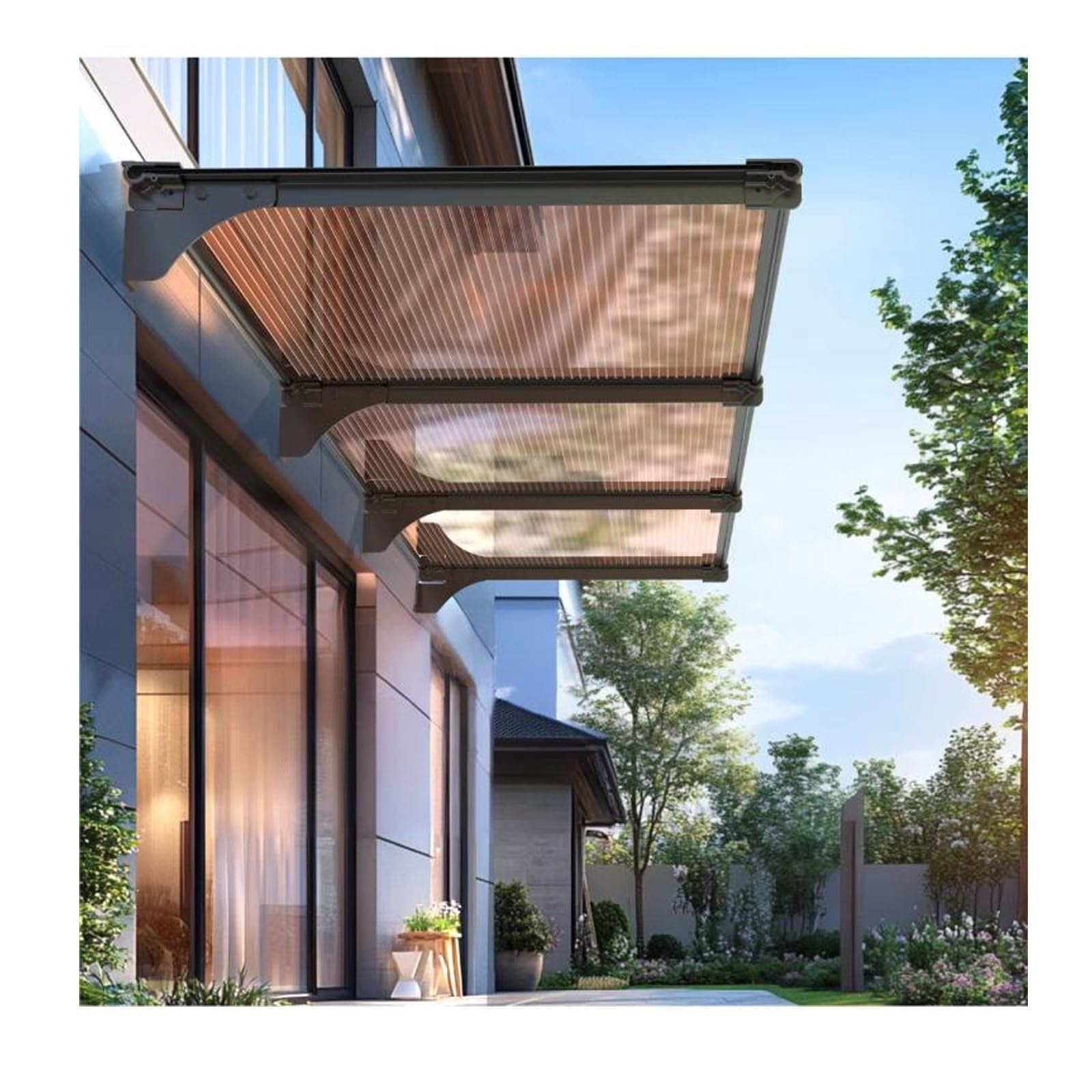 GJMSSMY Curved Entrance Canopy, Aluminum & Polycarbonate Door Awning, Enhanced Straight Design (150x330cm/59x130in), Weather Resistant Outdoor Shelter for Entryway