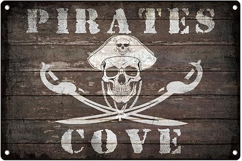 Pirates Cove - Cartel de hojalata vintage retro de metal para hombre, cueva, hogar, club, cafetería, decoración de garaje, 7.9 x 11.9 pulgadas