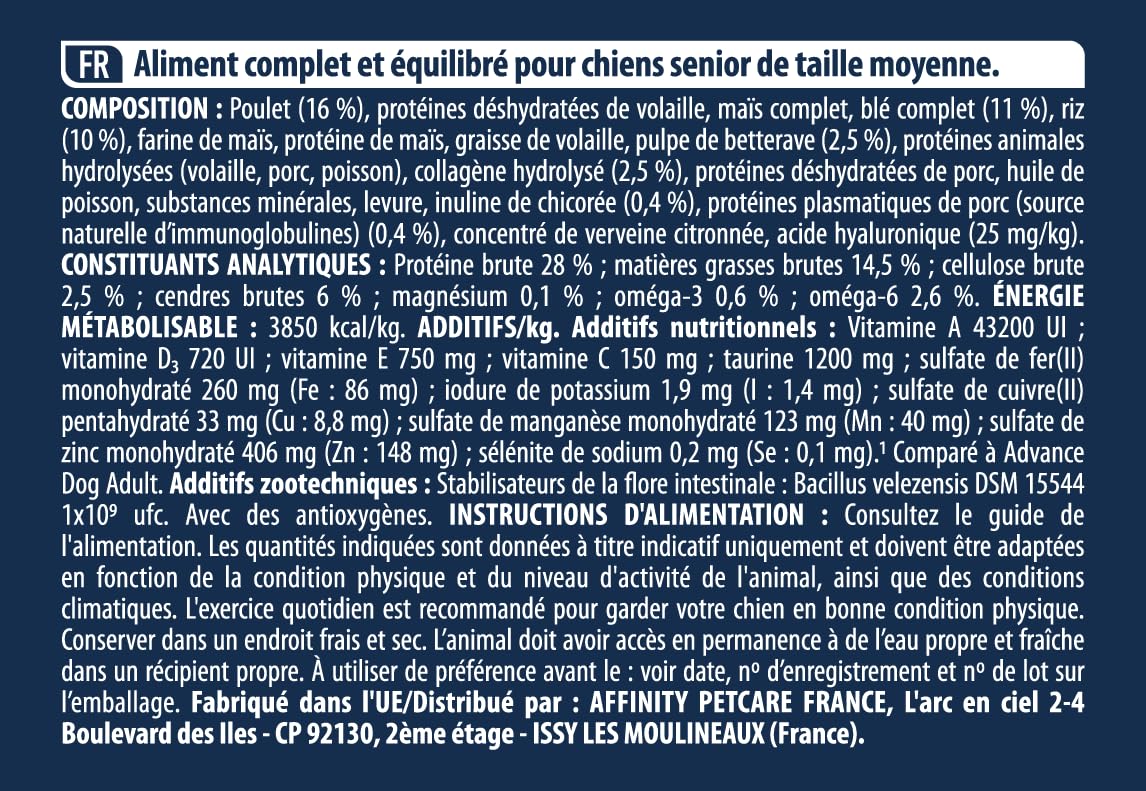 Advance Medium Senior - Croquettes pour Chiens Senior (+7 ans) de Race Moyenne avec du Poulet - 12kg