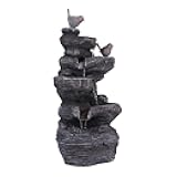 Generic Cascading Water Fountain with LED Lights Resin Stone Imitation Waterfall Tabletop Water Fountain Relax Meditation Decor for Home Office