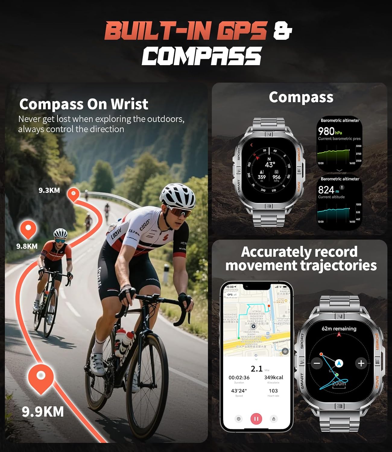 LIGE DM6 Smart Watch with built-in GPS and compass features