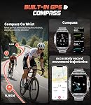 Montre militaire intelligente pour les hommes, construit-in GPS/LED Flashlight/Compass/600mAh Batterie,2.13" AMOLED Smartwatch sport robuste avec 120+ Modes sportifs,3ATM Fitness Tracker imperméable pour iOS Android, Noir