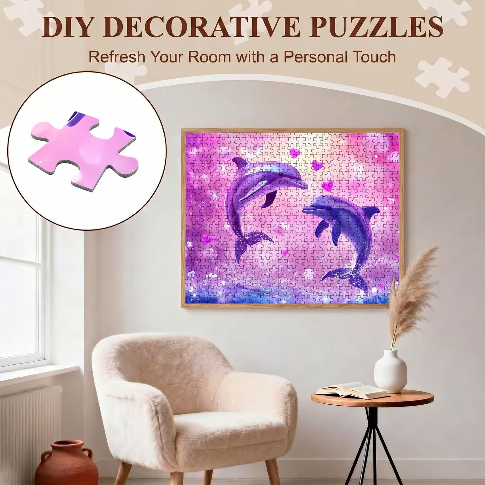 sen delfin Puzzle 1500 sztuk, drewniana gra planszowa rodzinna - puzzle dla dorosłych dla całej rodziny, puzzle edukacyjne DIY i antystresowe - z mapą referencyjną, 87 x 57 cm f0-768