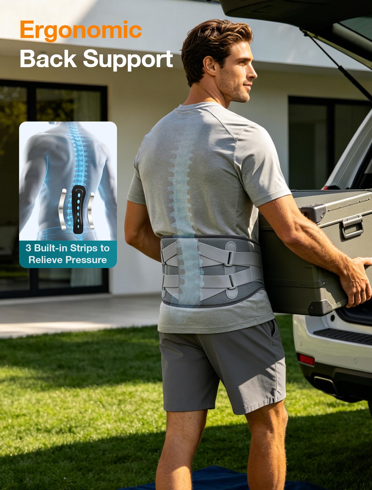 ALLJOY 67" Cordless Heating Pad for Back Pain Relief FSA Eligible HSA, Mothers Day Gifts for Women Mom Men Dad, Portable Lower Back Massager with 3 Heat 5 Vibration, Wireless Heating Pad for Cramps: Grey