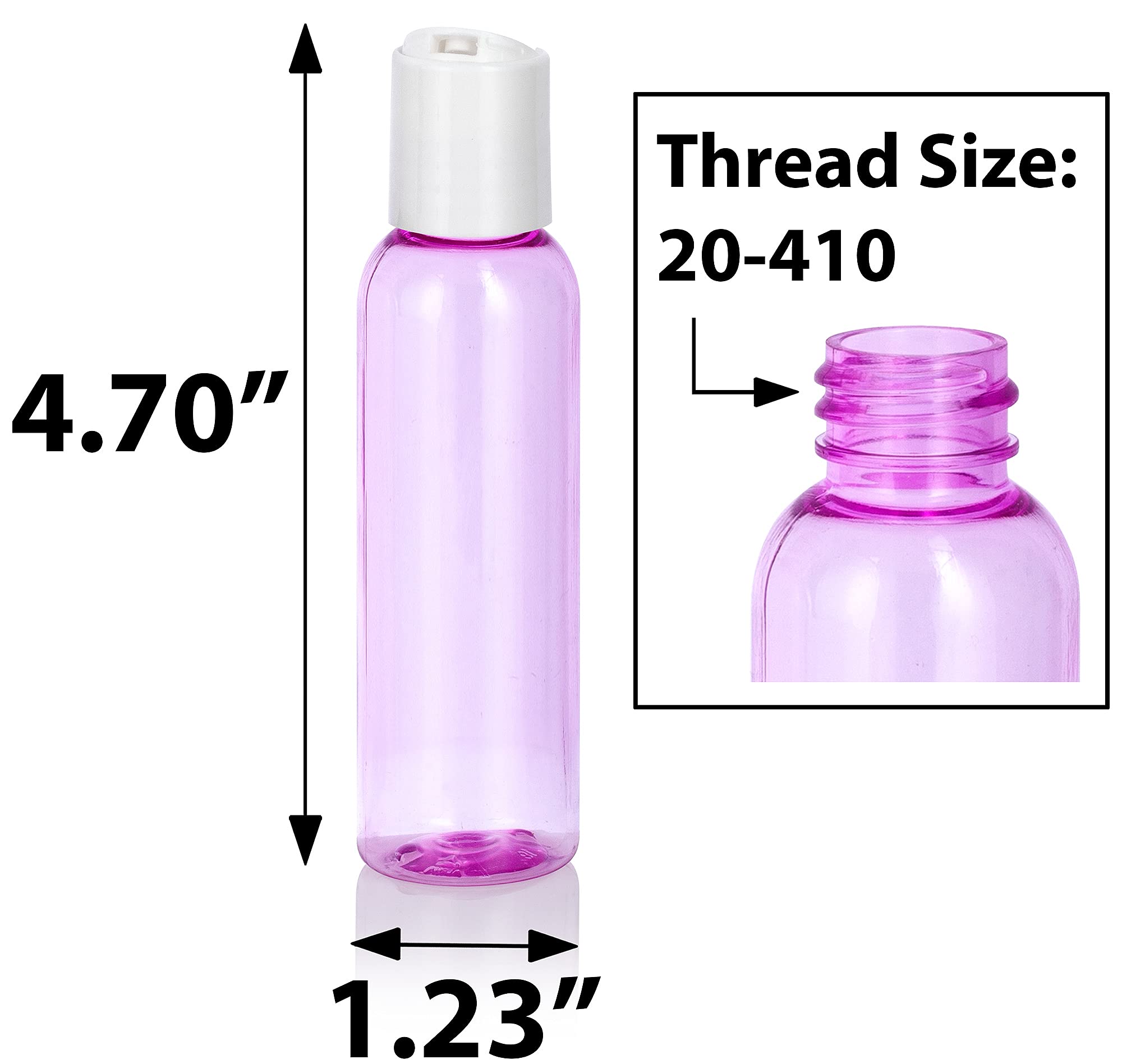 JUVITUS 2 oz Pink Cosmo Round PET (BPA Free) Plastic Bottle (12 Pack, White Disc Cap)