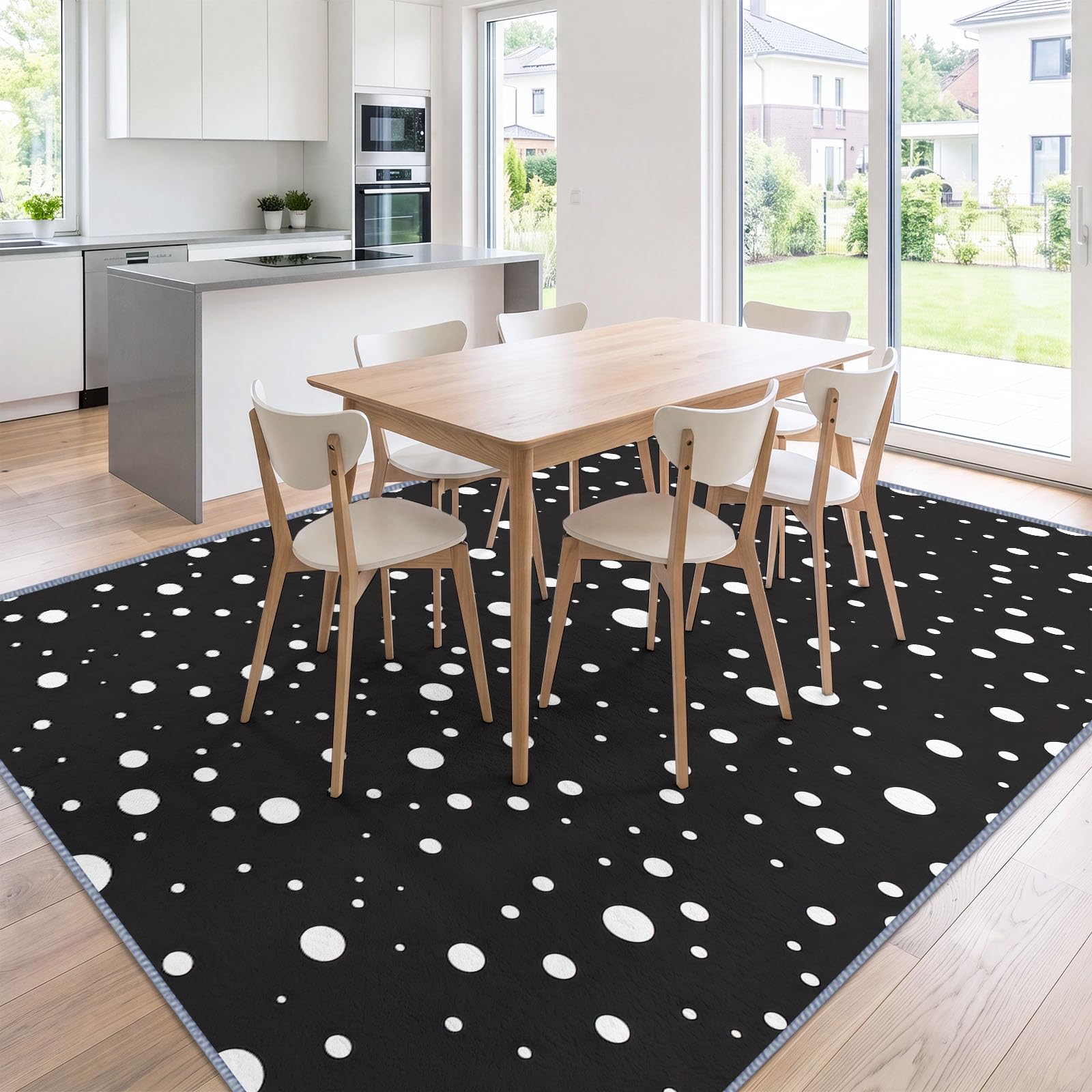 Générique Géométrie Pois Noirs Et Blancs Tapis Salon 160 x 230 cm, Lavable en Machine Antidérapant Tapis Moderne pour Chambre Descente de Lit Salle a Manger Bureau