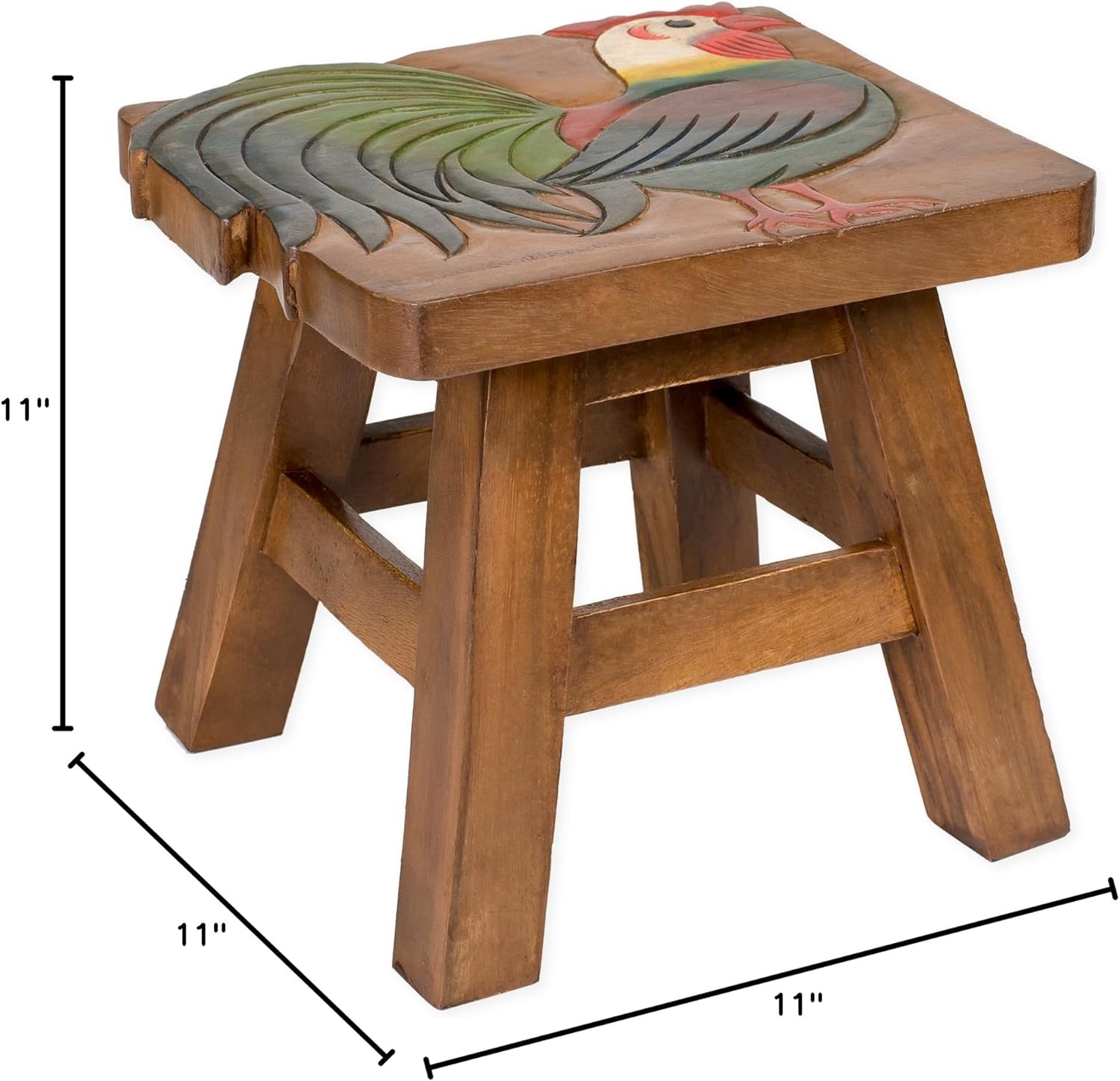 Sea Island Imports Rooster Design Hand Carved Acacia Hardwood Decorative Short Stool