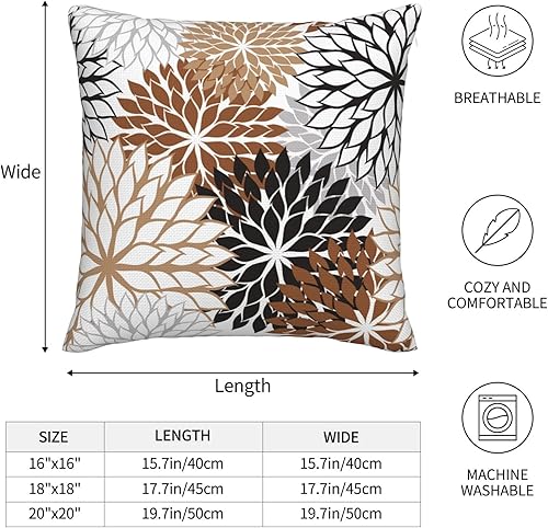 Miniatura 4 de Fundas de almohada decorativas Dalia gris marrón y negra de 18x18 pulgadas, fundas de almohada geométricas para exteriores, fundas de almohada de