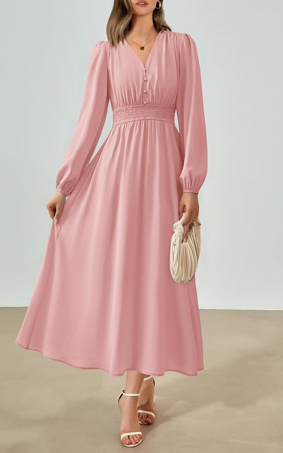 PRETTYGARDEN Womens Long Sleeve Maxi Dress 2025 Fall Trendy Elegant V Neck Flowy Wedding Guest Holiday Formal Long Dresses - Image 3