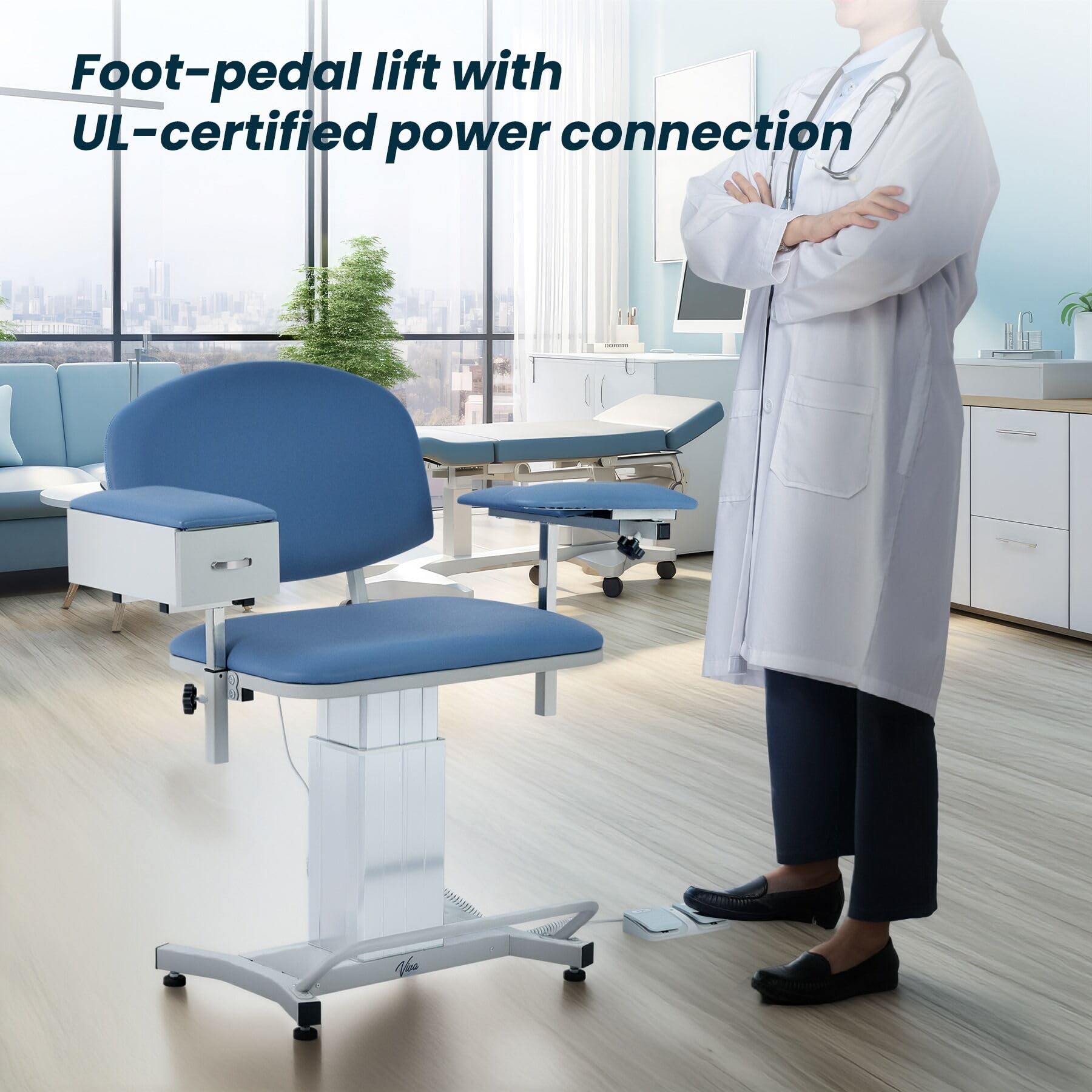 Electric Height Adjustable Phlebotomy Chair with Drawer, 590 lbs Weight Capacity