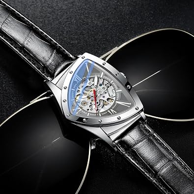 Tiong Triangle Skeleton Men's Mechanical Automatic Watches, Stainless Steel Strap Sports Men's Watch