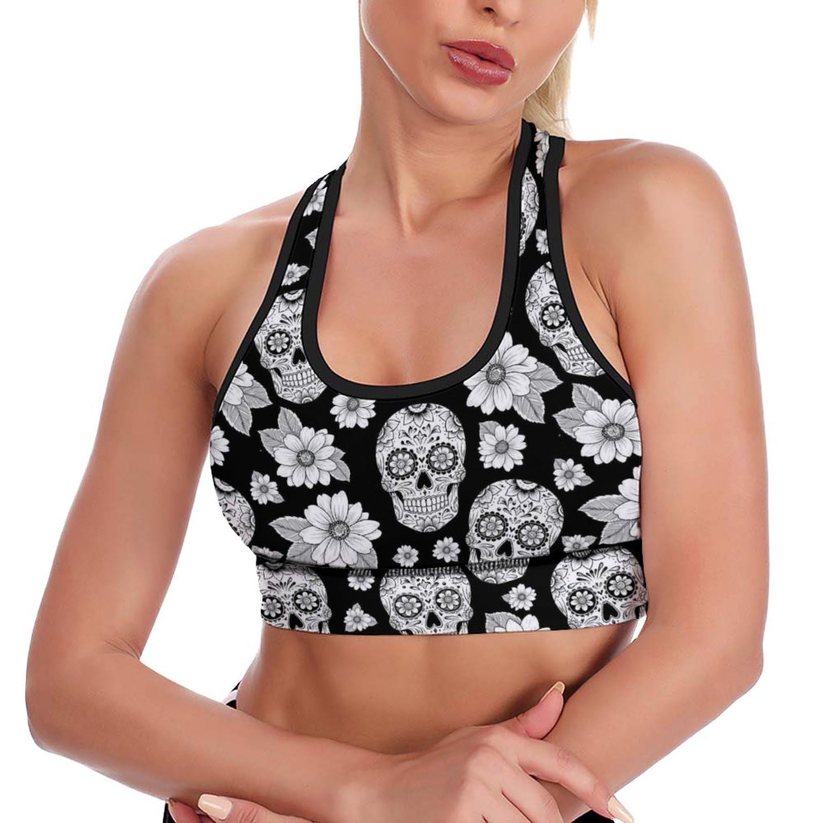 Womens Sports Tank Tops Yoga Racerback Bra, Casual Fitness Crop Tank High Support Padded Workout Running Bra