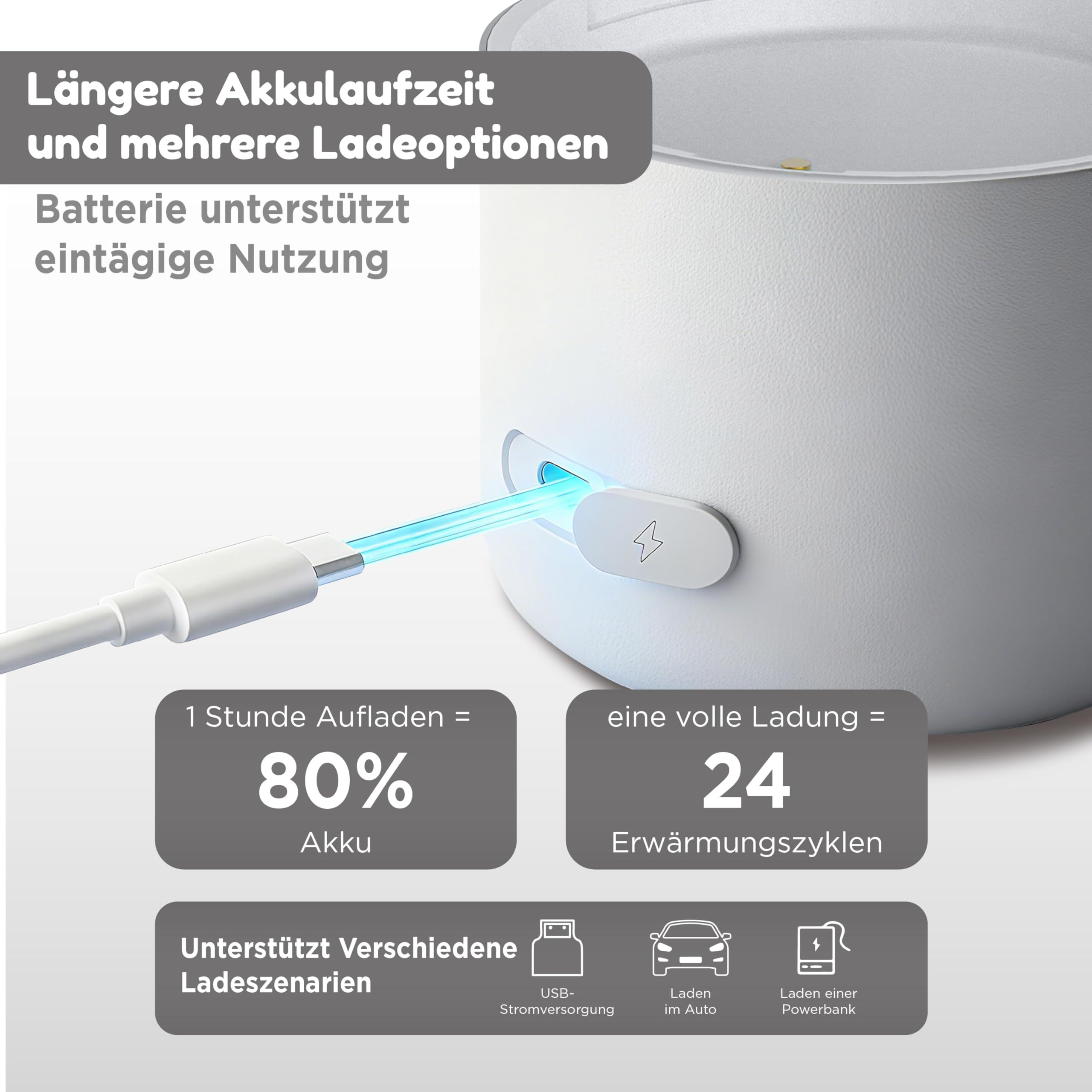 Tragbarer Flaschenwärmer Baby Unterwegs, 500ml Kabellos für Reise | manuelle temperatur 37-55°C, edelstahl 316, 4x2700 mAh akku, schnelles aufheizen, abnehmbarer becher, sterilisator funktion
