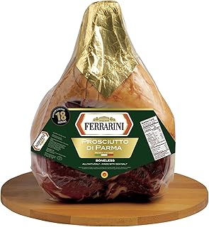 Ferrarini, Prosciutto di Parma, Premium Grade, DOP, Aged 18 Months, Boneless,16-21 lbs +/- per piece Prosciutto Crudo. Product weight varies 3-4 lbs per unit. Premium Italian Brand.