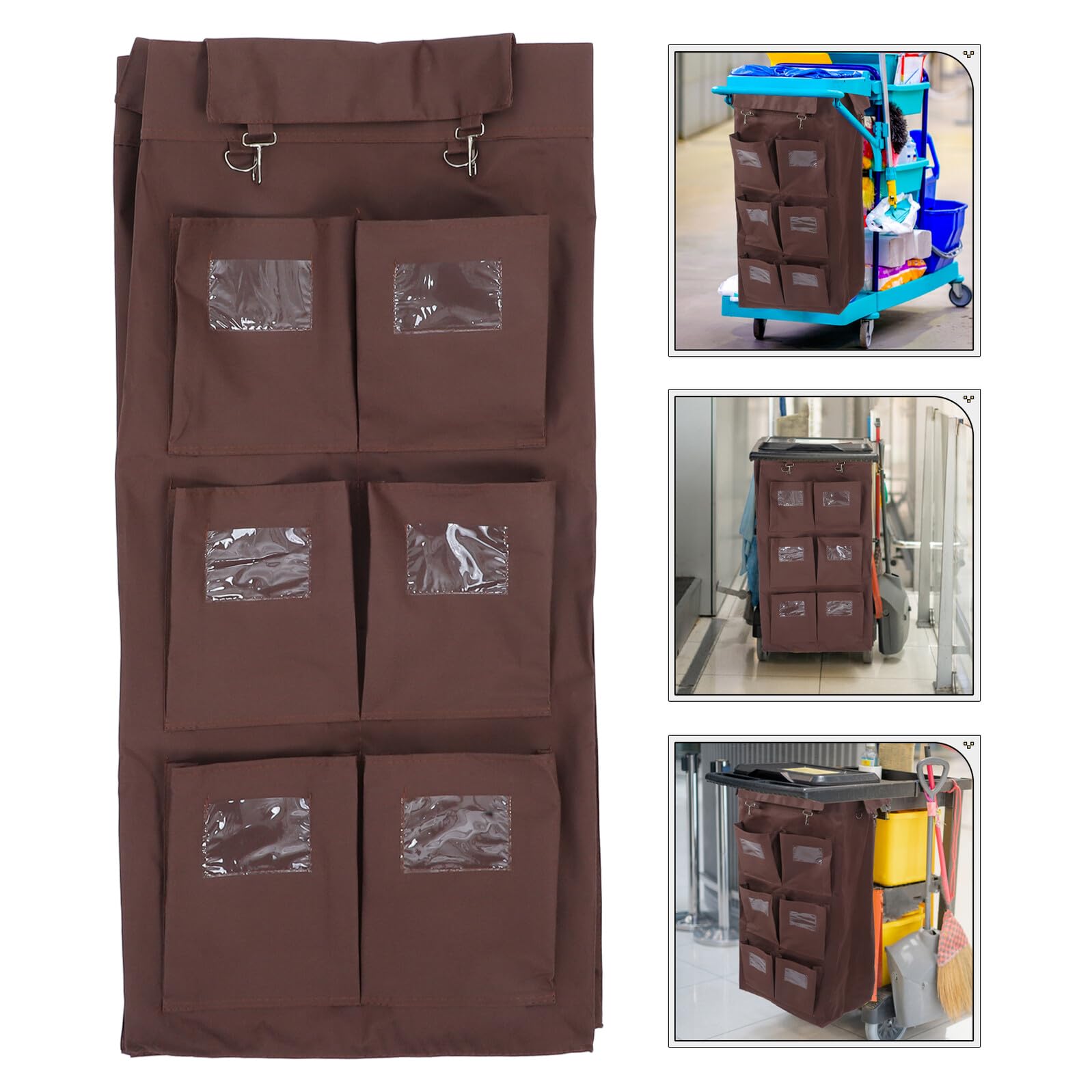 Bolsa para Carrito de Limpieza Comercial de Tela con 6 Bolsillos, 85 Cm de Alto, Doble Lado, Gran Capacidad para Recogida de Basura y Organización en Hoteles, Hospitales