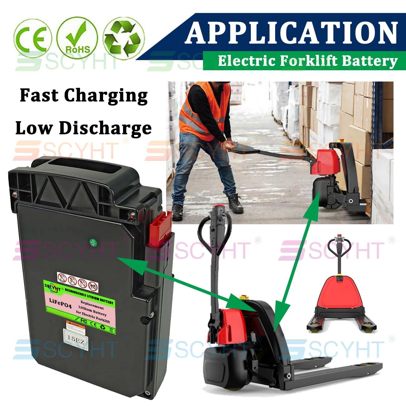 24V Batteria transpallet elettrico con CAN per transpallet elettrico EPT15EZ Batteria al litio per sollevatore telescopico F5PRO Batterie LiFePO4 con BMS,24v20ah can charger