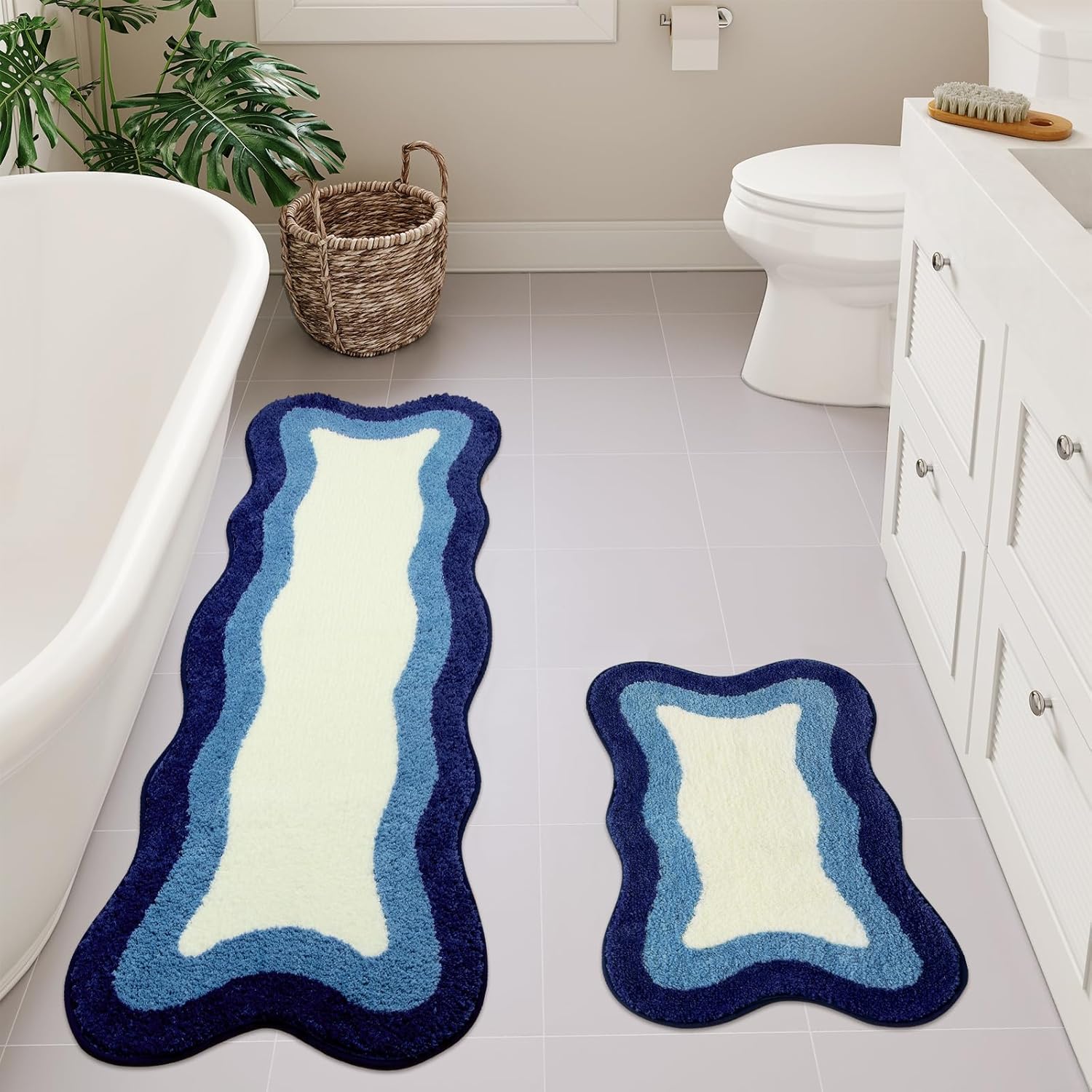 HAOCOO Luxury Soft Long Bathroom Rugs, 24x59 Inch Irregular Shape Non-Slip Boho Bath Rug, Microfiber Absorbent Washable Rugs for Bathroom Bedside Sink Tub Shower