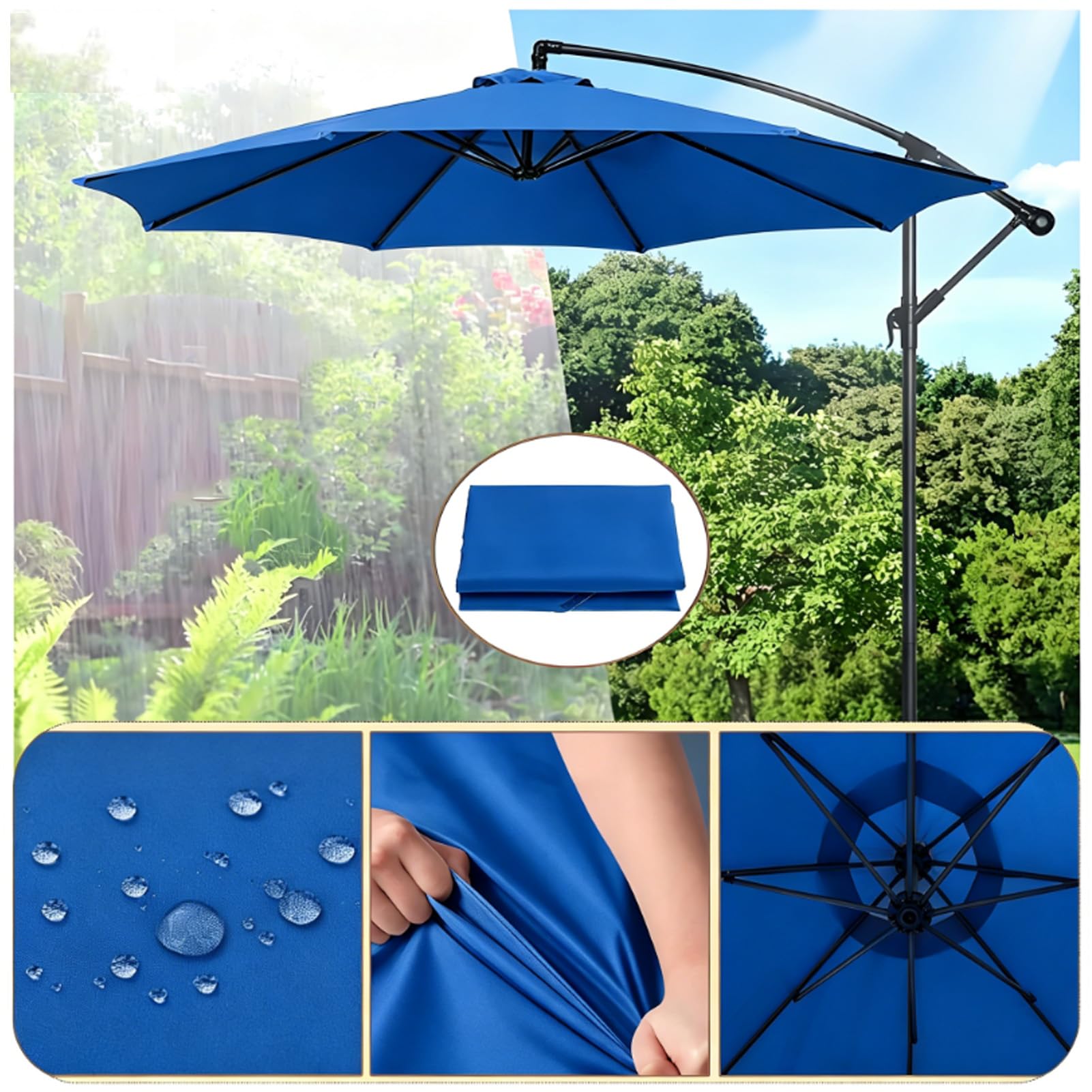 Zapasowy pokrowiec na parasol przeciwsłoneczny, 2-4 m, 6/8 wsporników, pokrowiec na parasol rynkowy i parasol przeciwsłoneczny do ogrodu, na basen, plażę, taras i balkon, 250 cm, 8 żeber