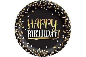 Amscan Elegant Black & Gold Happy Birthday Round Plates