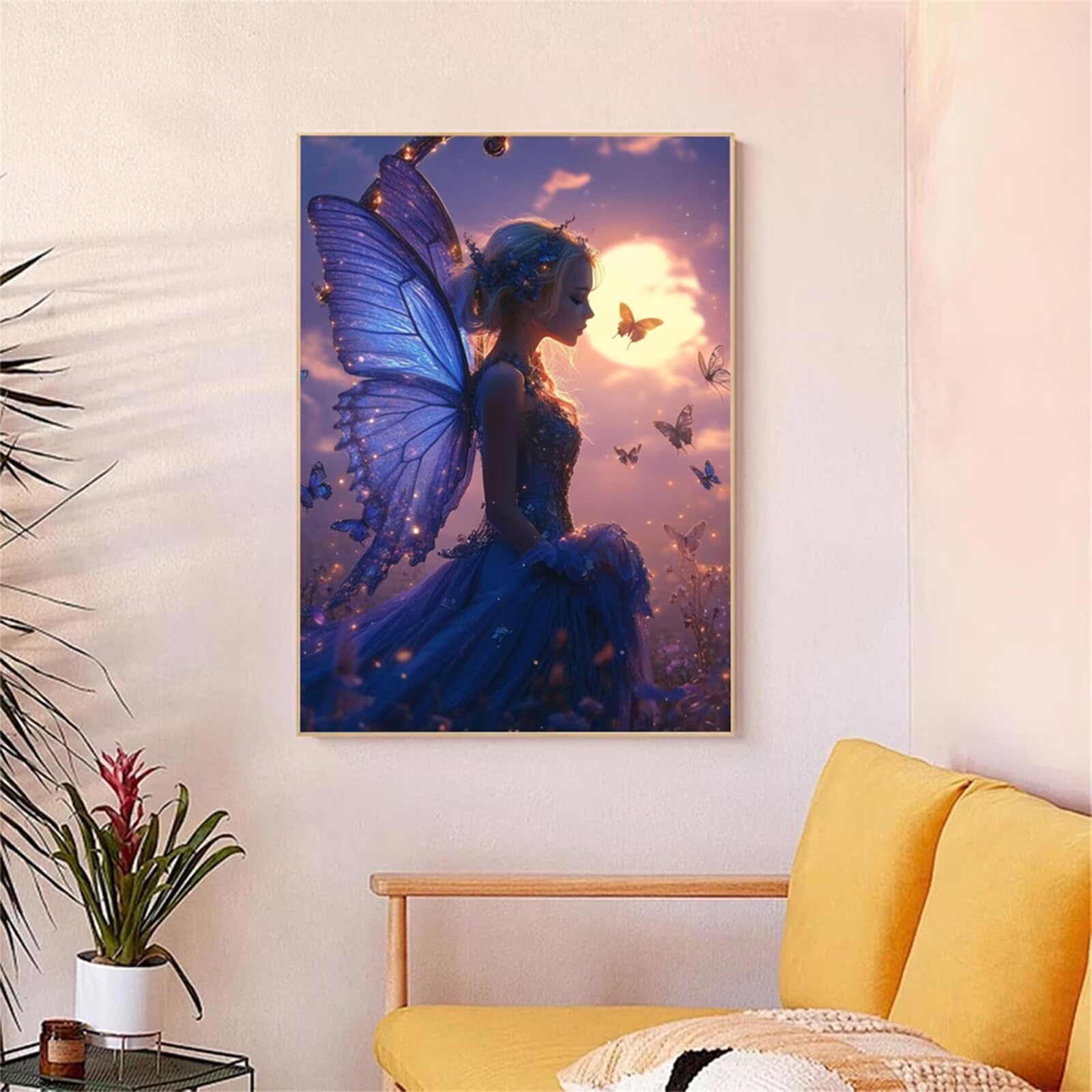 Motyl Malarstwo diamentowe Pełny zestaw, DIY 5D Diament Malarstwo Kobieta Malarstwo Diament, Ręczna aktywność dla dorosłych, Diamentowe zestawy Kryształowy ścieg krzyżykowy do dekoracji ścian 100 x
