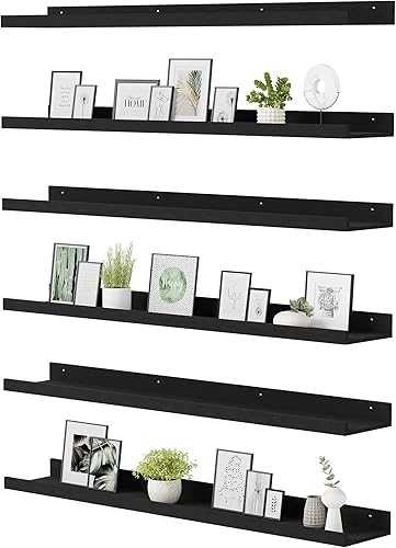 Miniatura 10 de upsimples Estantes flotantes para pared, juego de 6 estantes de pared para almacenamiento decorativo, estante de madera montado en la pared para