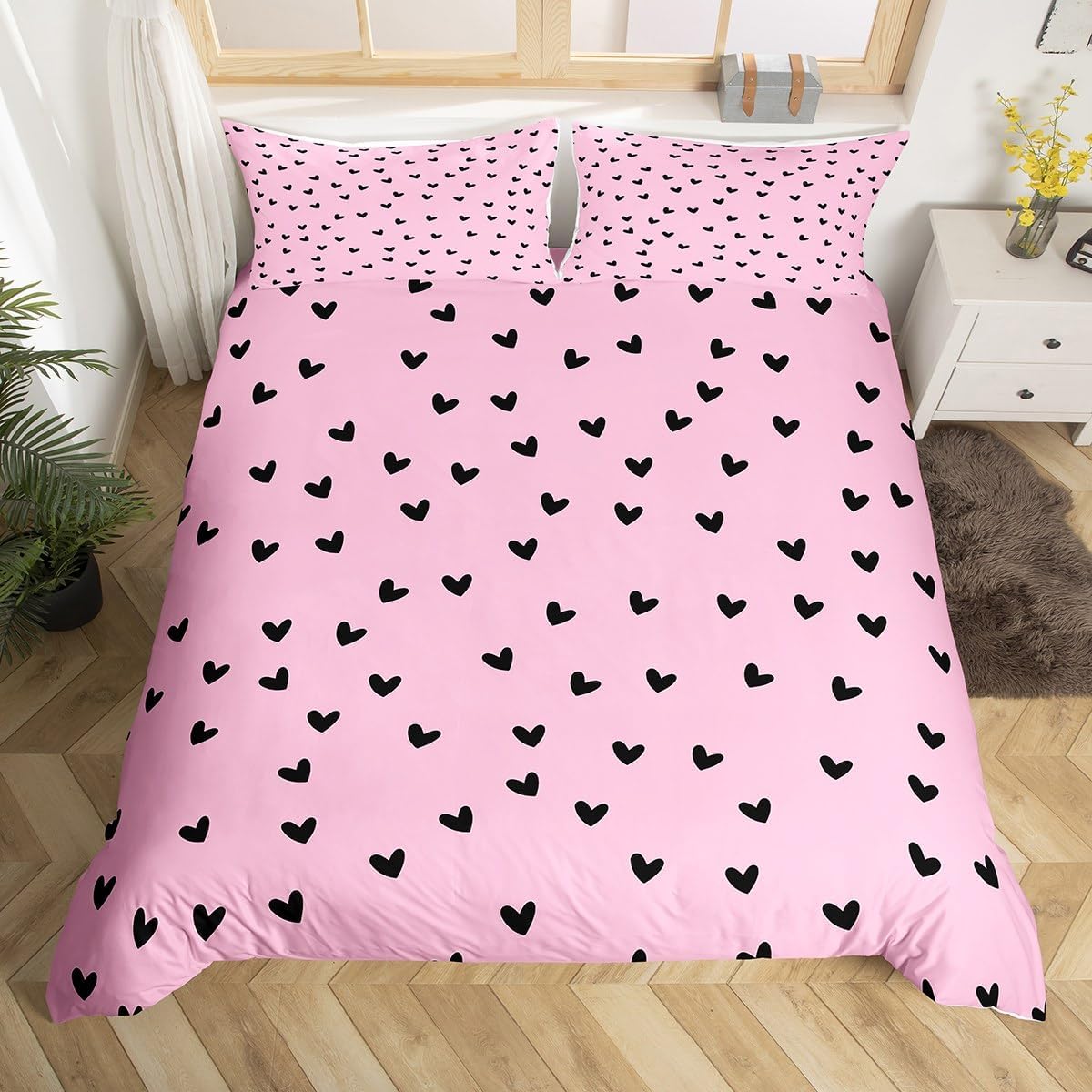 jejeloiu Heart Duvet Cover Boys Girls Toddler Size Cute Red Love Heart Printed Bedding Set Ultra Soft Heart Comforter Cover Set Kawaii Heart-Shaped Pattern Bedspread Cover Room Decor,No Comforter