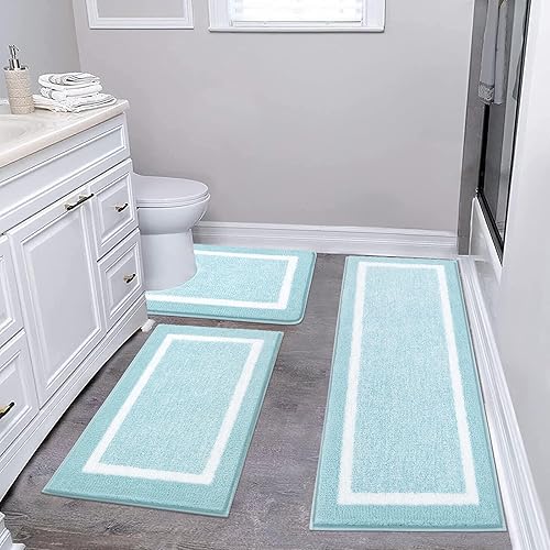 Miniatura 54 de Pauwer Juego de baño, alfombras de baño antideslizantes, alfombras de ducha absorbentes para suelo de baño, bañera y ducha, color azul aguamarina