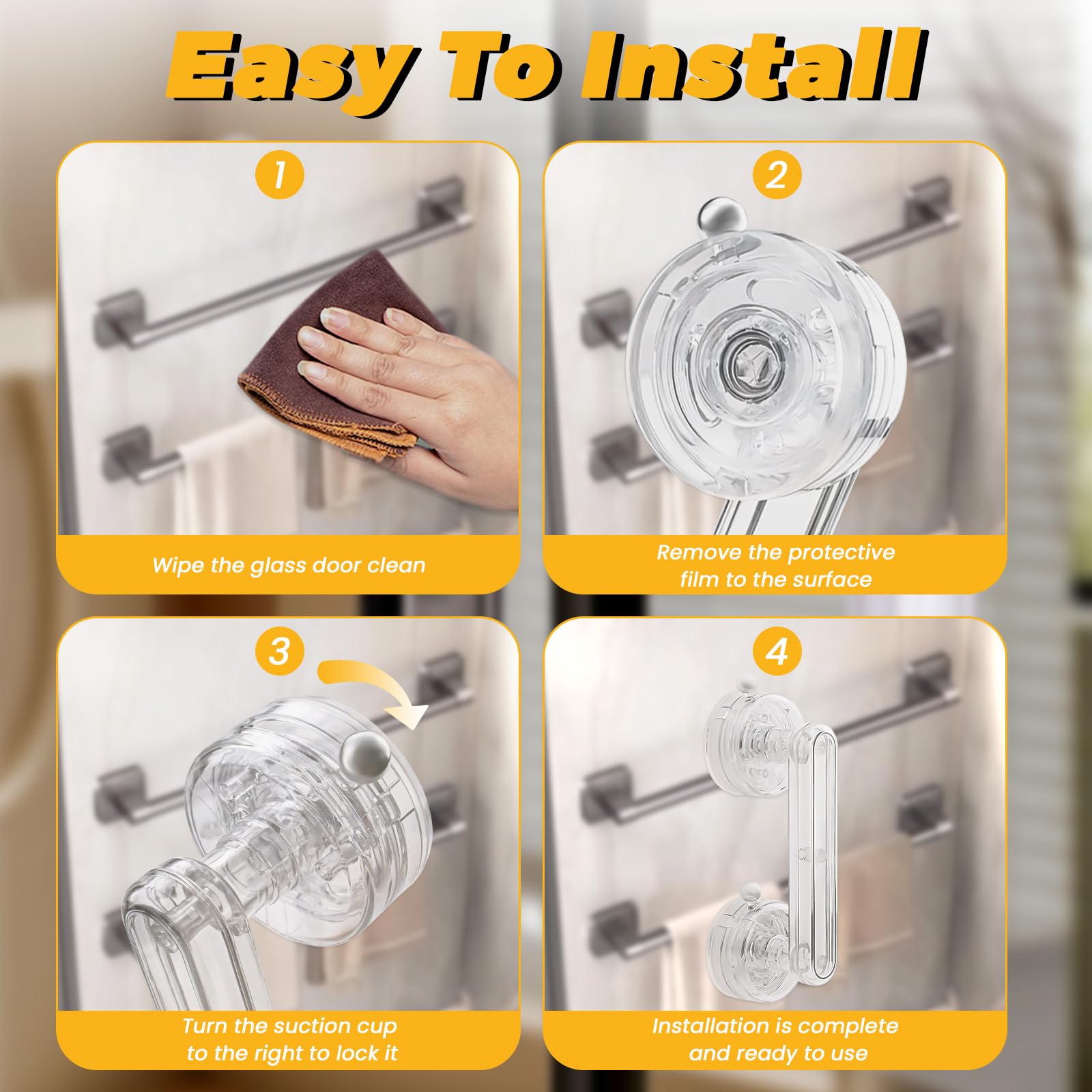 Huakaile 2 Pieces Transparent Suction Cup Handle for Sliding Glass Door Hole-Free Waterproof Suction Grab Bars for Shower Heavy Duty Window Kitchen Drawer Bathroom (Transparent) - Image 4