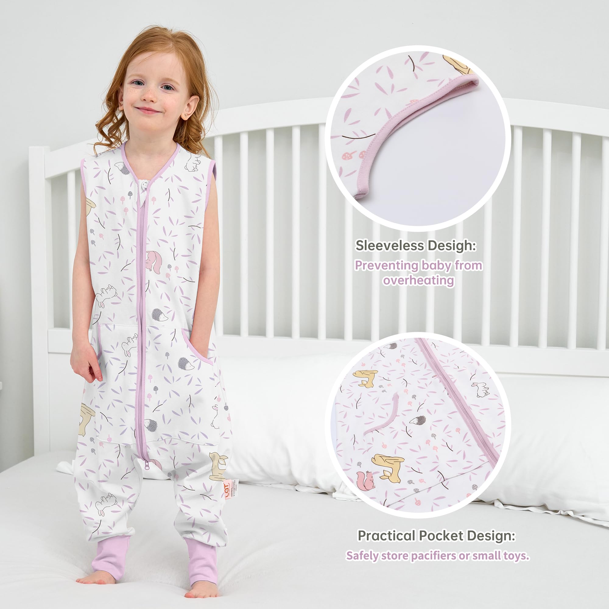 LAT Paquete de 2 Saco de Dormir para Bebé con Pies, 0,5 TOG Saco de Dormir Bebe Verano, 100% Algodón Transpirable Pijiama Manta con Pies para Bebe (Conejo+Blanco, L)