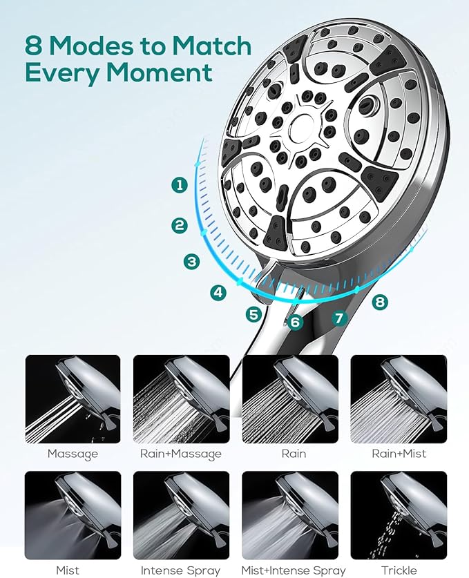 Regadera de Mano con Filtro EVERSTEIN, 8 Modos, Alta Presión, 71" miniatura 3