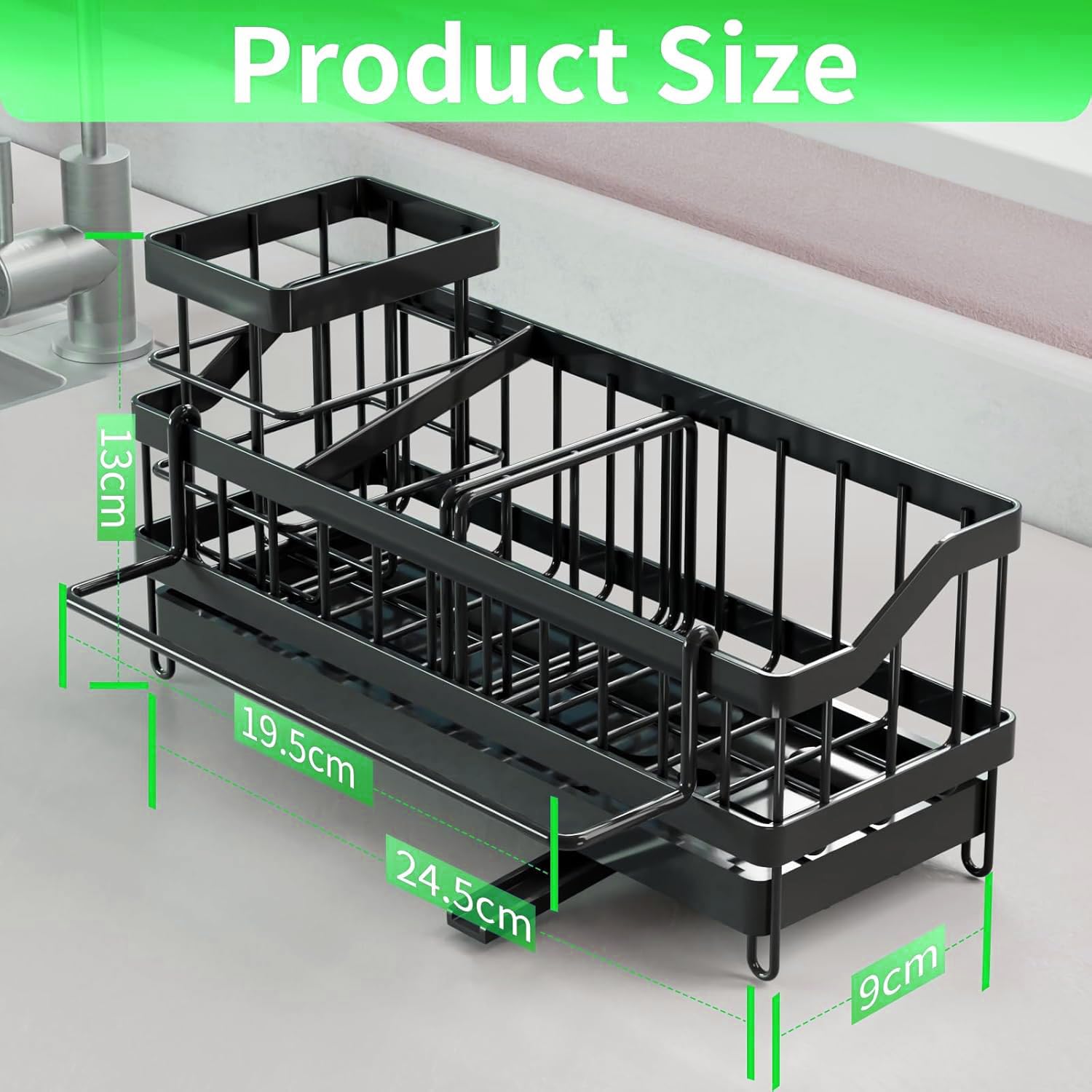 Organisateur d'évier pour la Cuisine, Porte Eponge evier Cuisine avec Vidange Automatique Organisateur d'évier, Organisation de l'évier avec Support pour Brosse