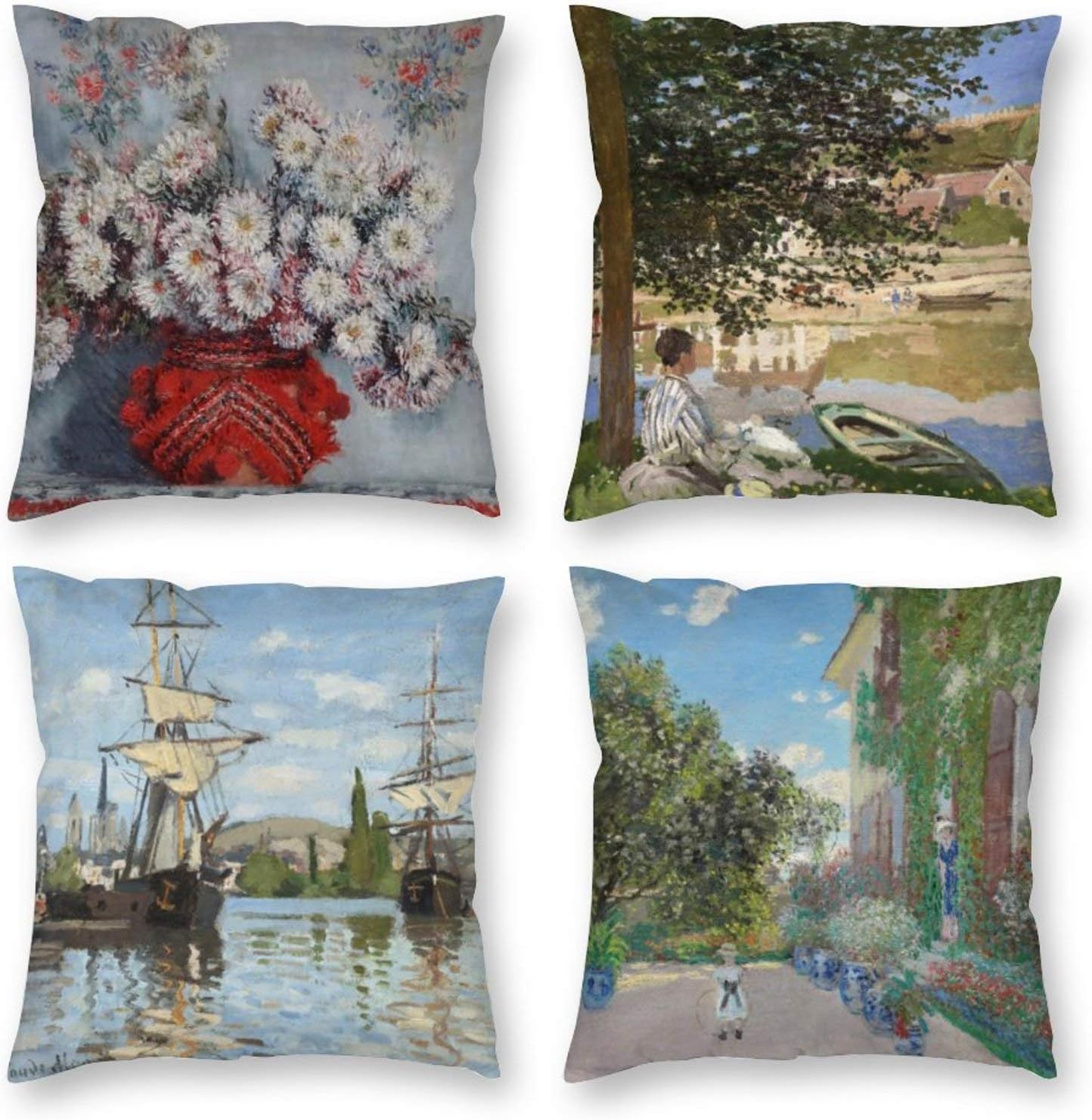 HOSTECCO Abstract Pillow Covers Pack of 4 Square Decorative Blue Cushion Covers for Sofa Couch Home Car Van Gogh Painting 18x18 inch