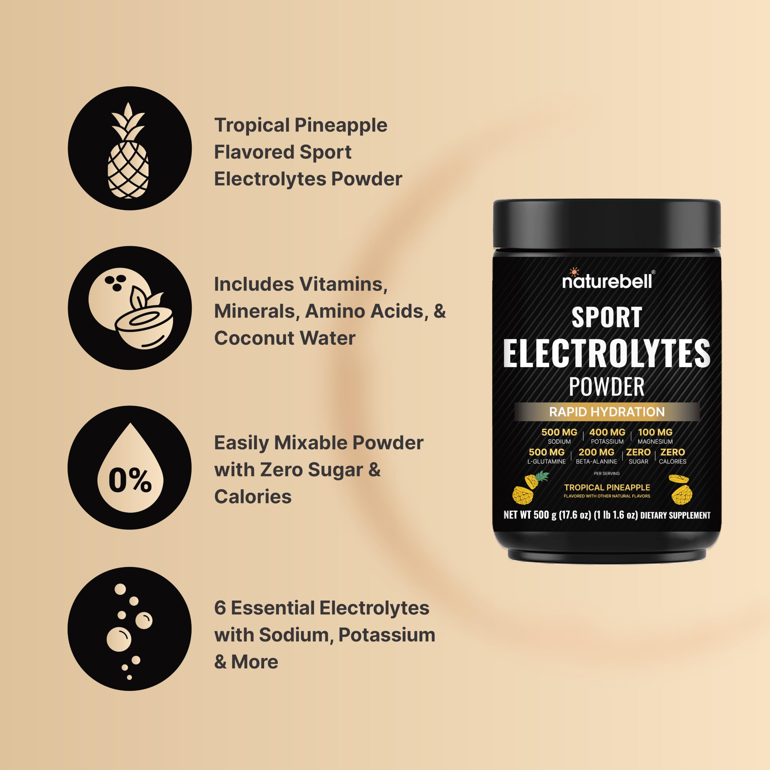 NatureBell Sport Electrolytes Powder Drink Mix, 500 g. No Sugar — Amazon image 3