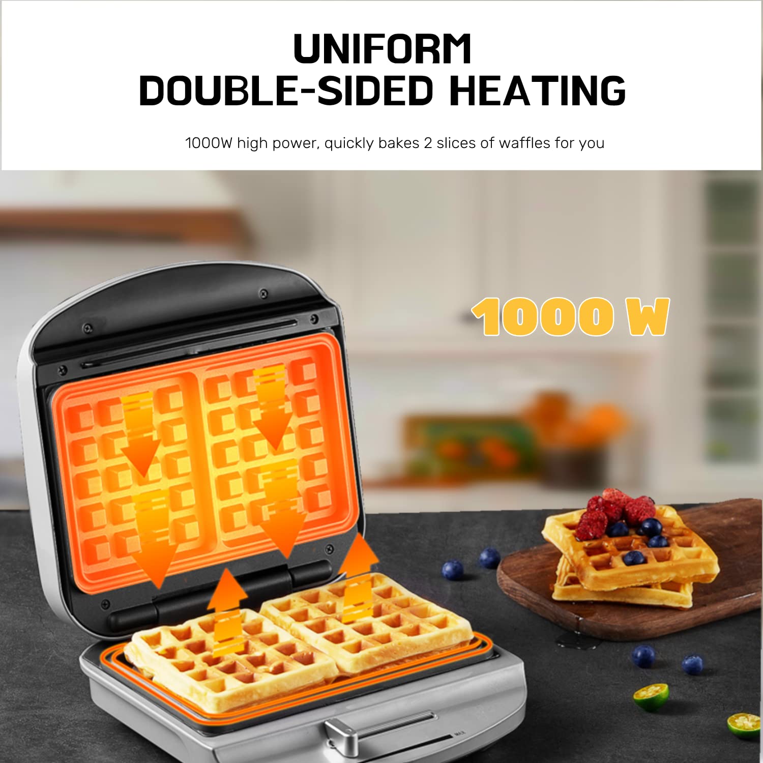 Waffle Maker Iron Machine, Deep Cooking Plates, Nonstick Coating, Browning Control, 1000W