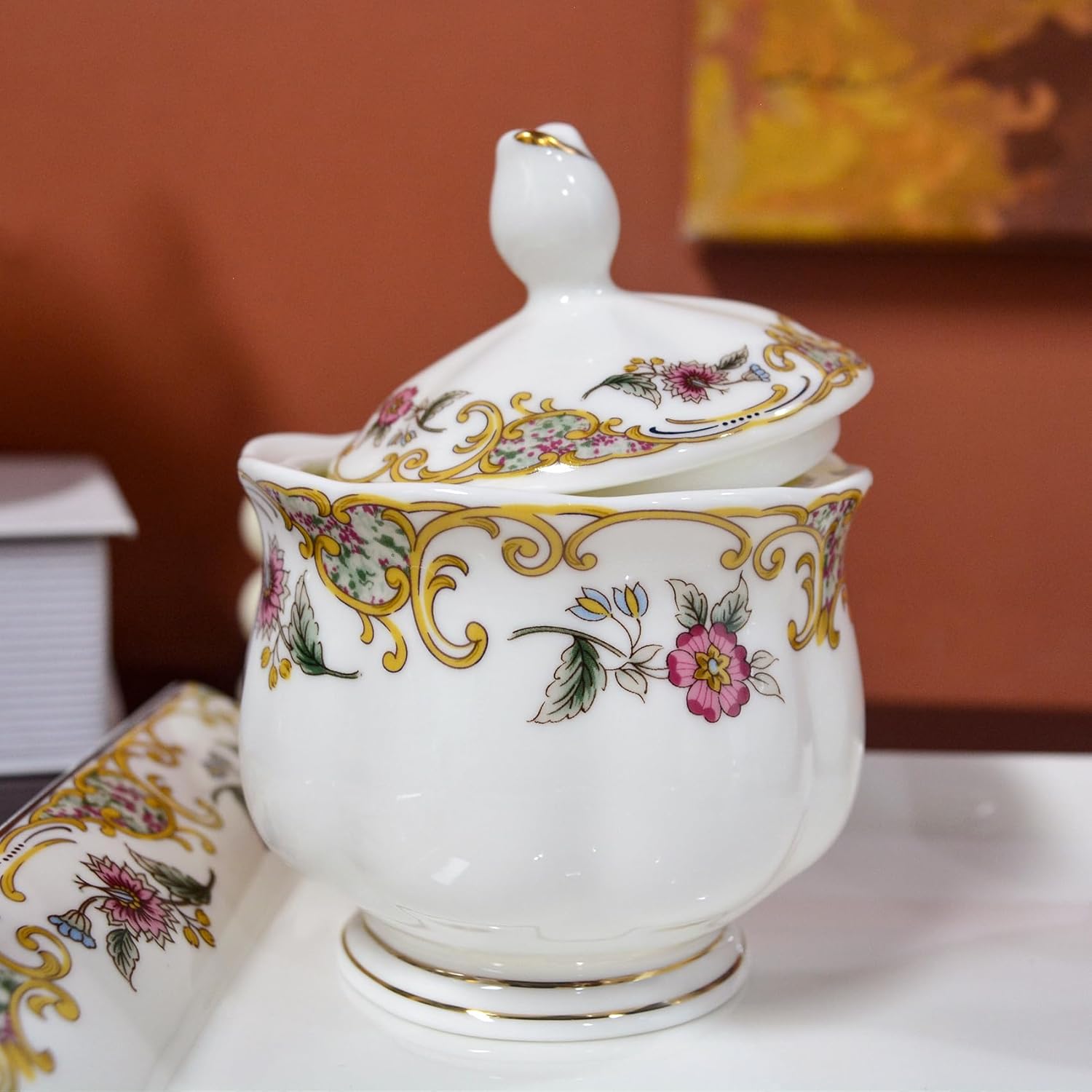 ACMLIFE Bone China Tea Set for Adults White And Floral Fine China Tea Set 21-Piece English Tea Cups Set of 6 for Women Porcelain Tea Set with Teapot, Sugar Bowl,Creamer Pitcher, Tea Party Sets - Image 7