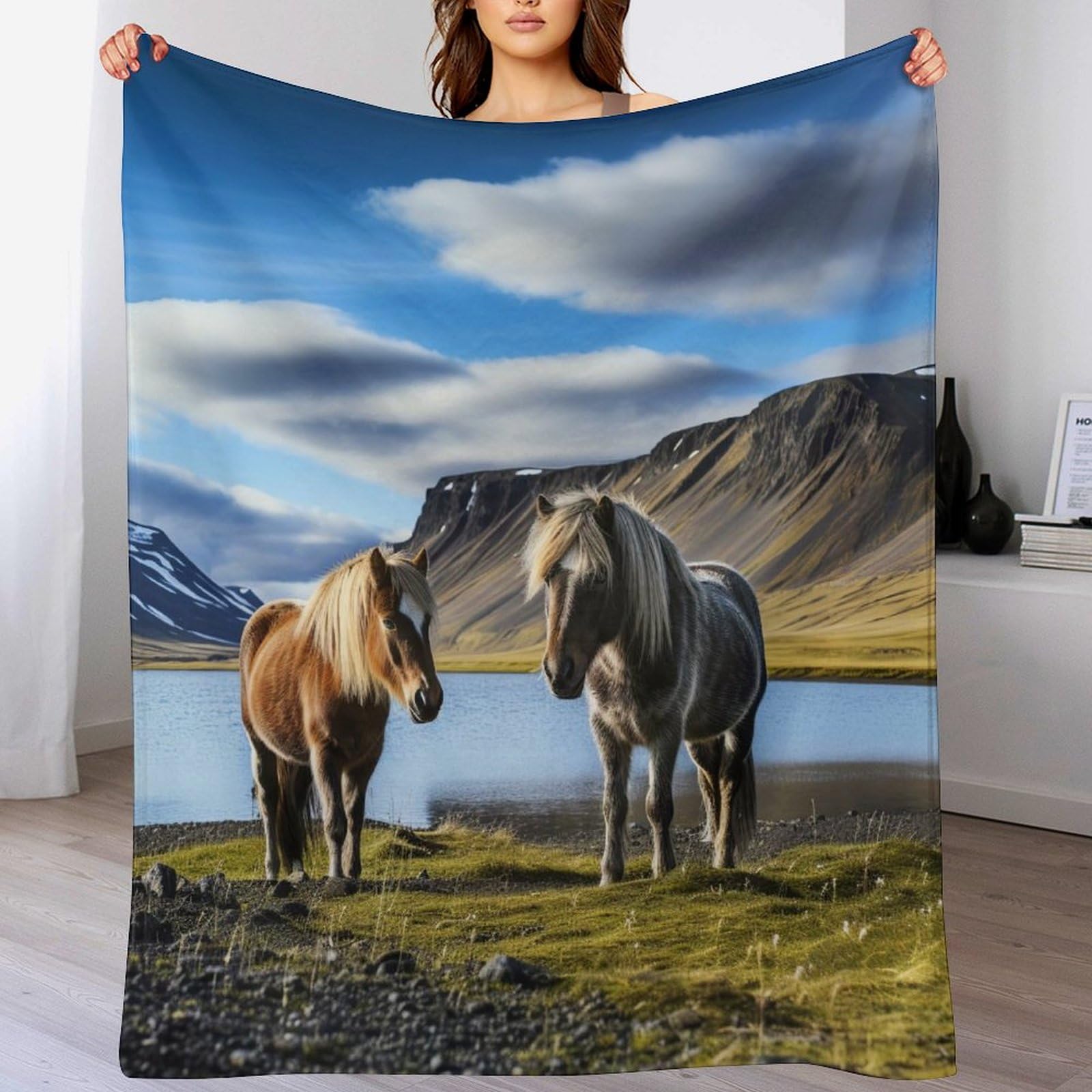 Plaid cheval en flanelle chaude lavable en machine pour éliminer le froid