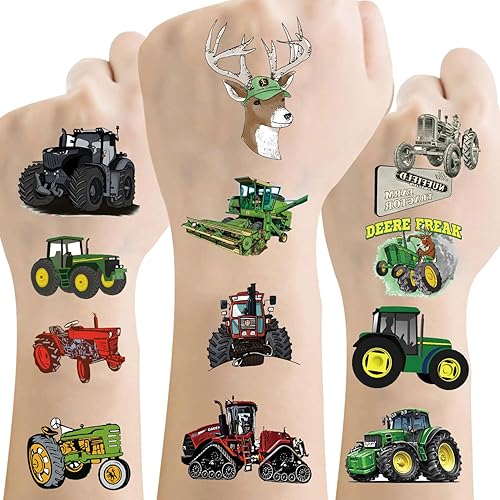 120 patrones (12 hojas), recuerdos de fiesta, tatuajes temporales para tractor, automóvil, calcomanías de dibujos animados para niños, adultos,