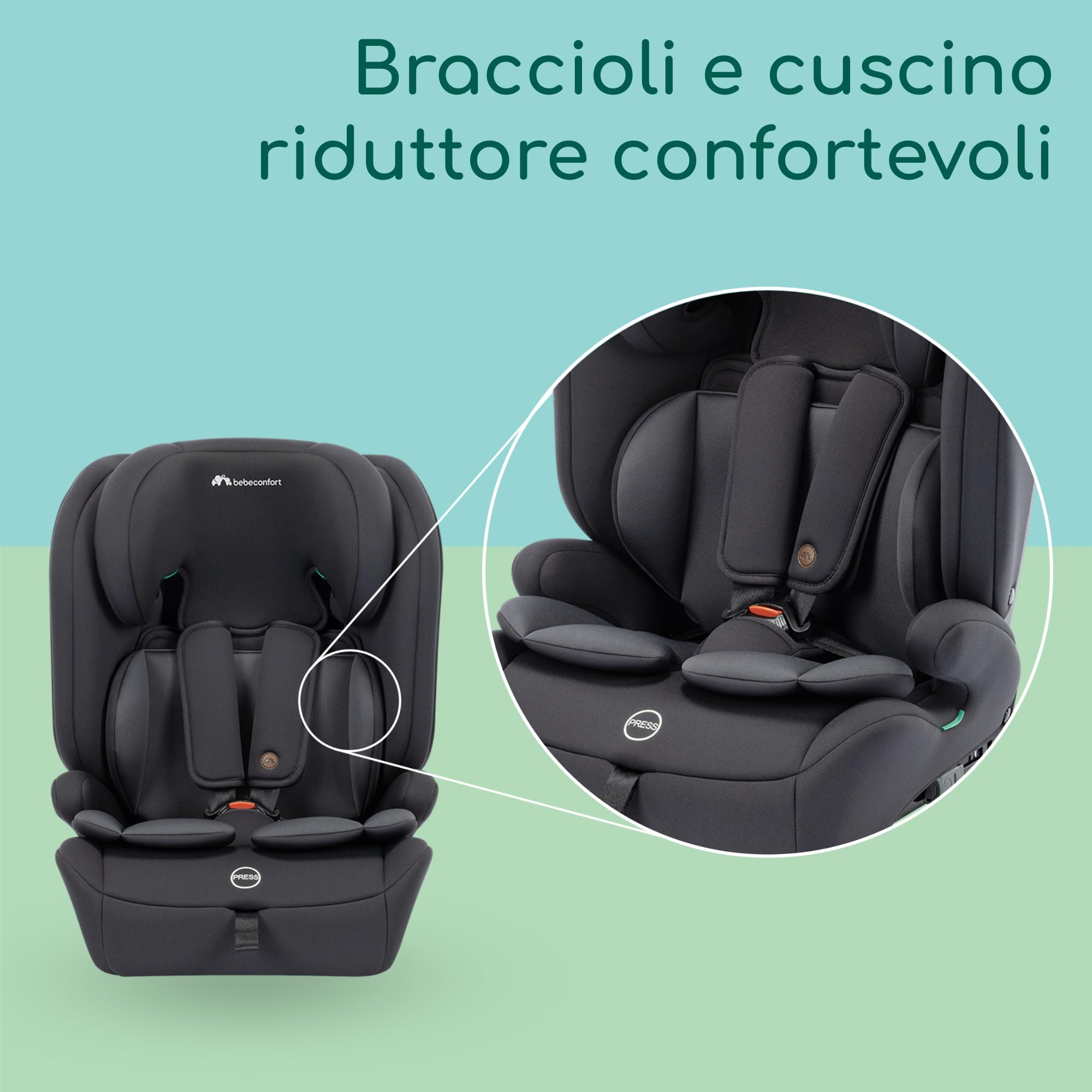 Bebeconfort EverFix Plus i-Size, Seggiolino Auto 9-36 kg Evolutivo, 15 Mesi-12 Anni, 76-150 cm, Seggiolino Auto ISOFIX, Protezione dagli Impatti Laterali, Poggiatesta 14 Posizioni, Full Black