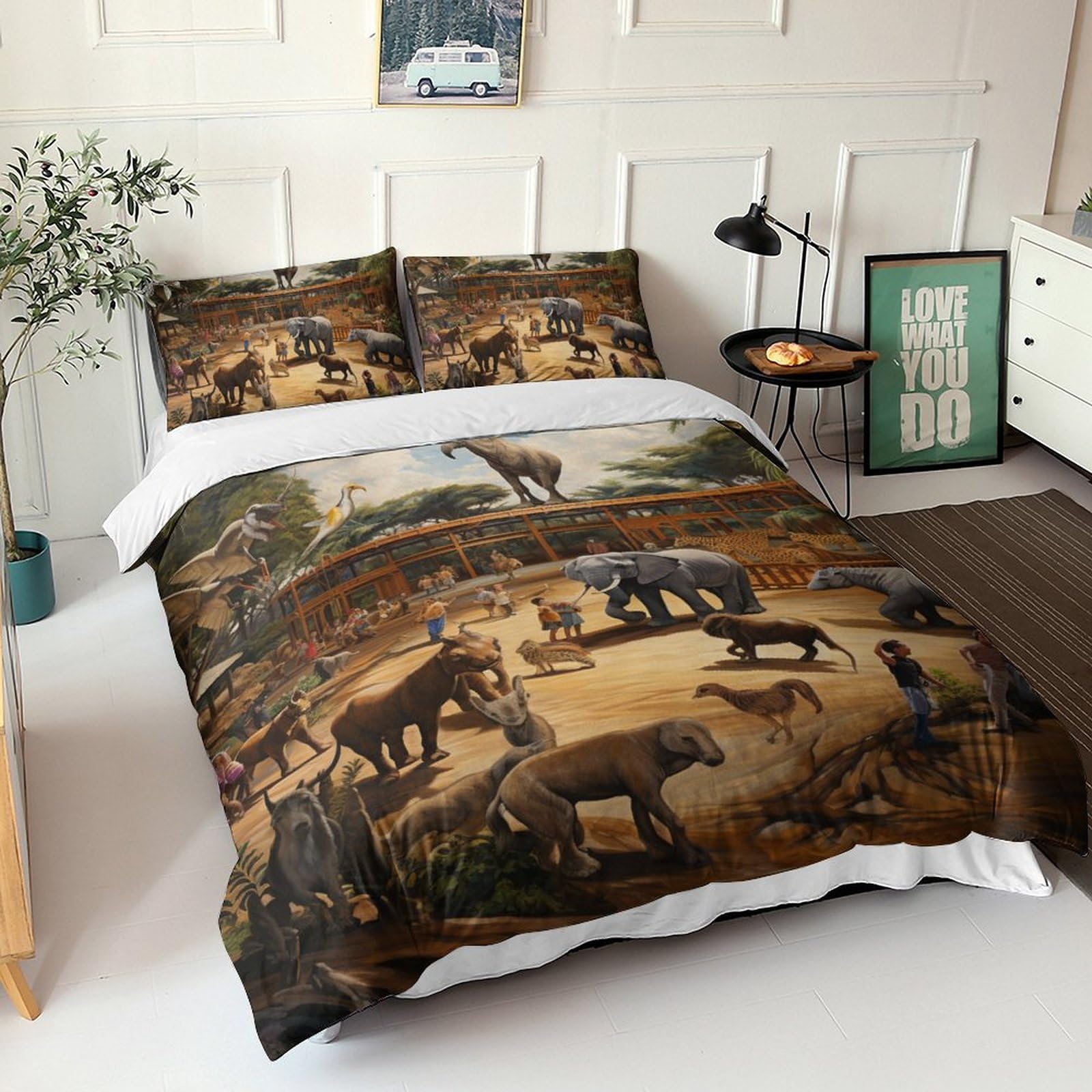 Housse de couette avec fermeture éclair microfibre anti-plis motif animaux 3D