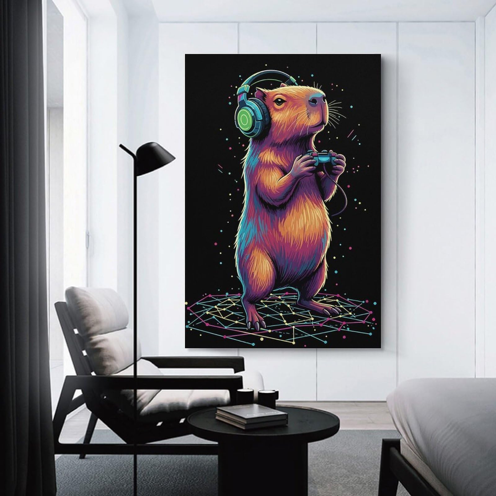 Junmoney Capybara Gamer with Headphones(2) Home Decor Wall Art 16x24inch(40x60cm), for Office, Study Or Home Workspace, Home Office Artwork with Decorative Appeal