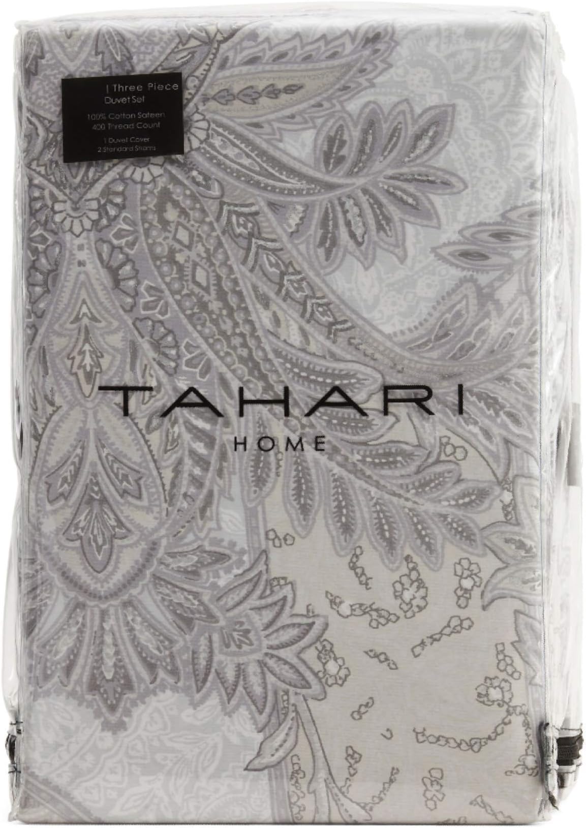 TAHARI King Duvet Cover Set Metallic Cotton Bedding (Taupe, King)