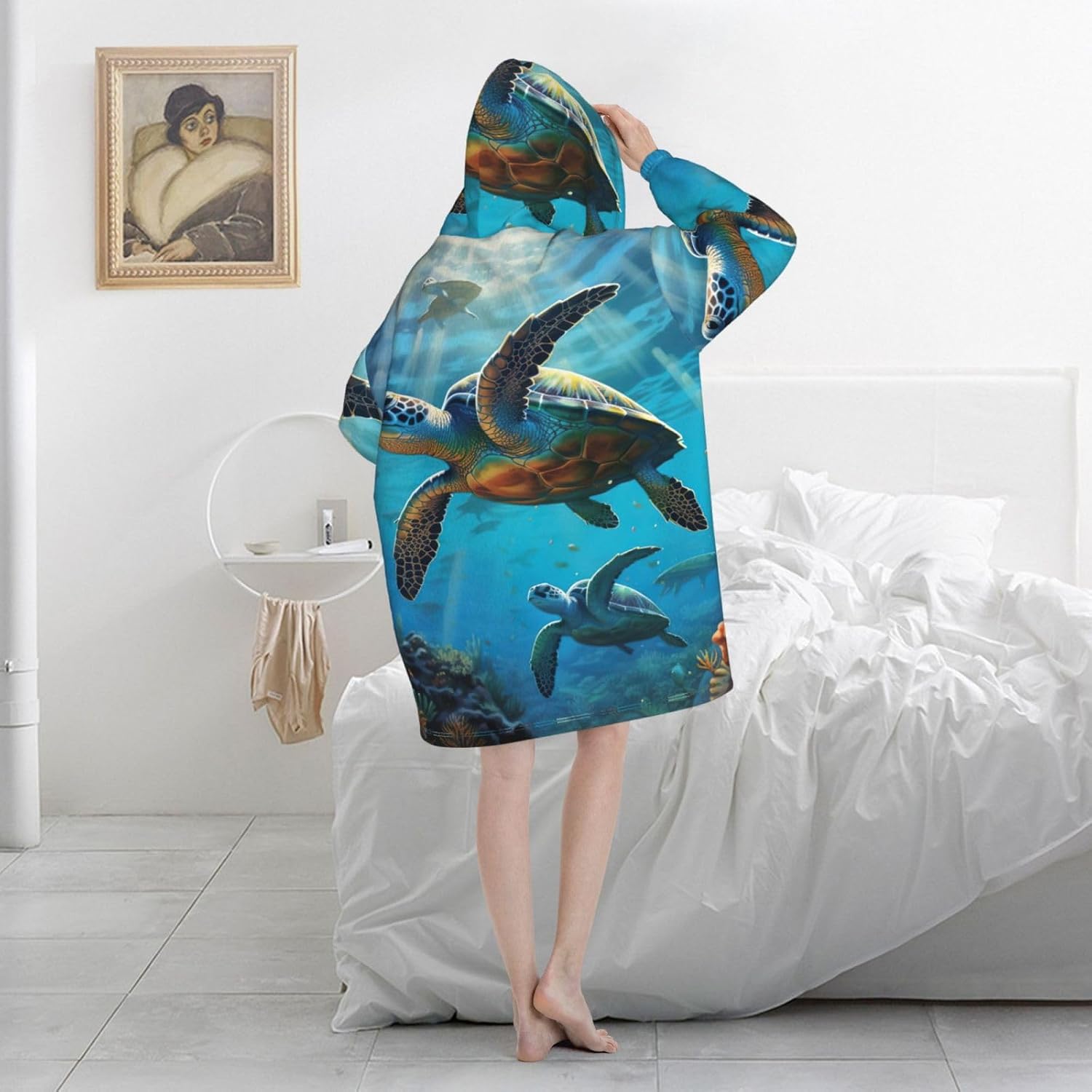 Sea Turtlesprint Oversized Hoodie Blanket, Super Soft Warm Comfortable Hoodie, Wearable Blanket Adult