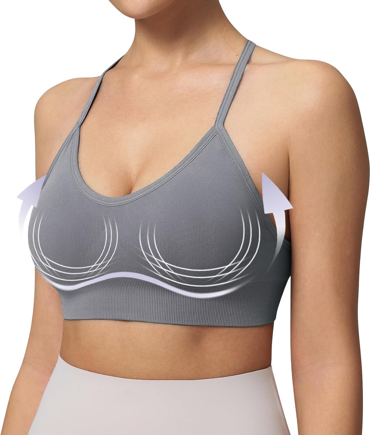 Women's Sports Bras Adjustable Y Back Spaghetti Strap Racerback Padded Wireless Yoga Workout Tops - Image 2