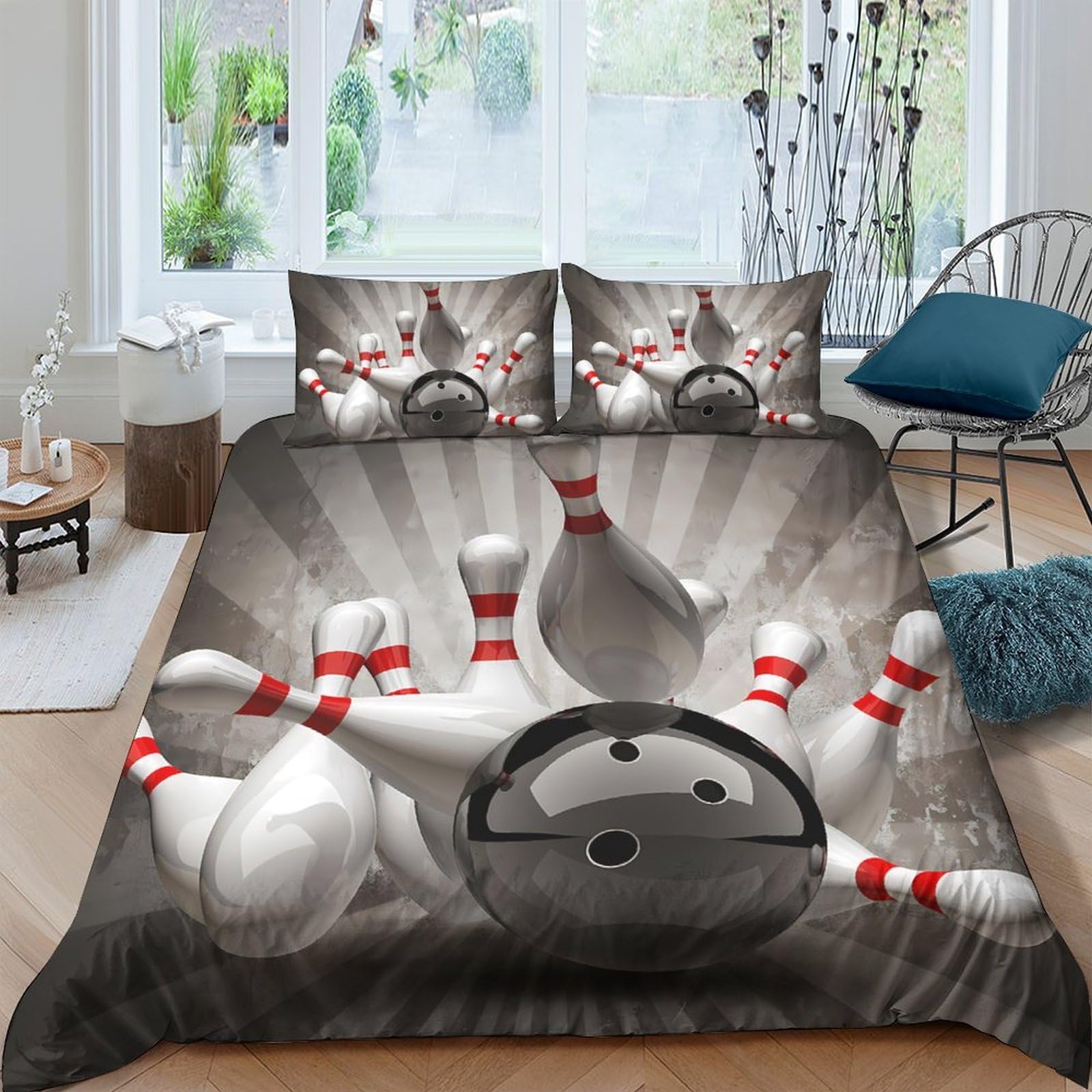 Ctjqhvkz Style-2 3D Printed Bowling Ball Fitted Sheet Microfiber Soft Breathable Bowling Pins Bed Cover For Bedroom Guest Room Decor Single（135X200cm）