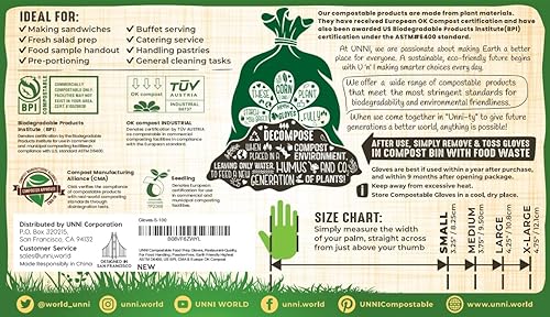 Miniatura 6 de UNNI Guantes compostables para preparación de alimentos, calidad de restaurante, para manipulación de alimentos, sin polvo, respetuosos con el medio