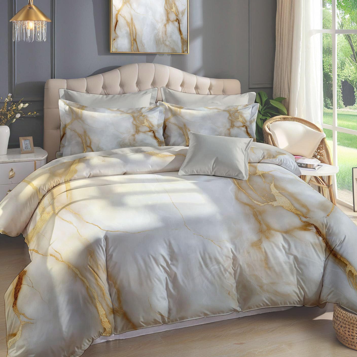 Parure de lit adulte dégradé marbre de qualité supérieure avec housse 220x240 cm