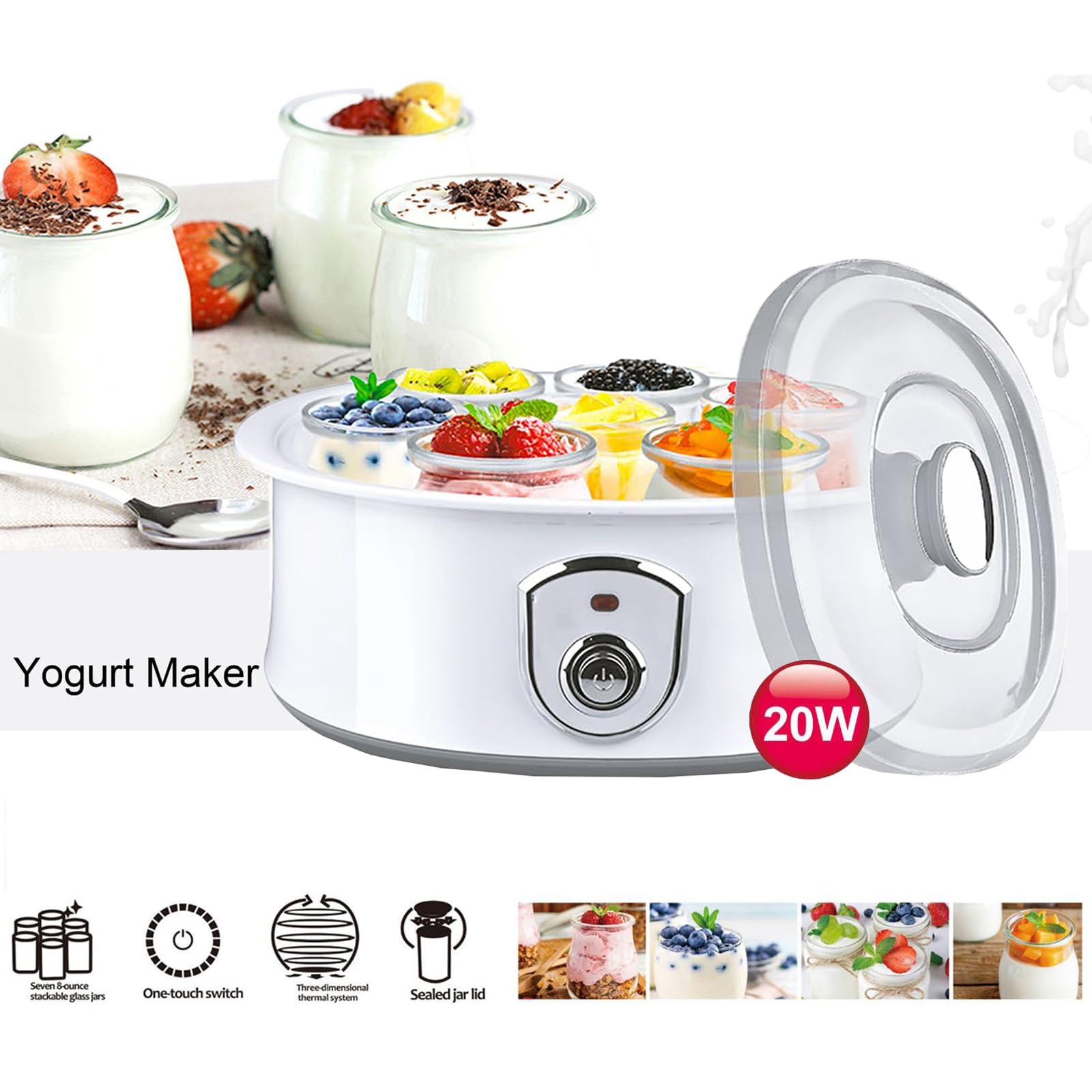 Macchina per Yogurt Elettrica Portatile da 1,2 Litri, Macchina per Natto Fatta in Casa con Rivestimento in Acciaio Inossidabile per Vasetti, Ideale per Principianti, (Spina