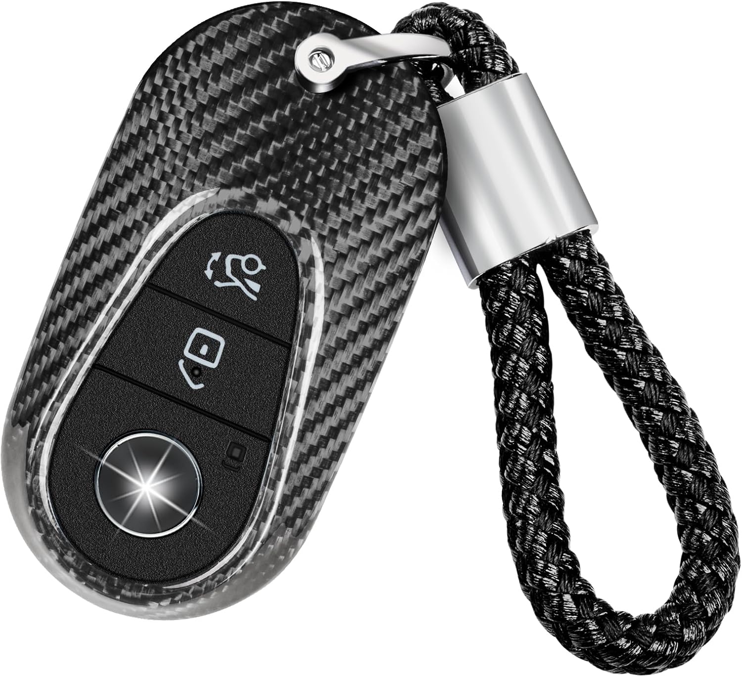 T-carbon Key Fob Cover Compatible with Mercedes Benz,Real Glass Fiber Key Fob Protector fits for Benz S Class G Class C Class Key Fob Case Shell,Silver Black