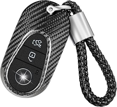 T-carbon Key Fob Cover Compatible with Mercedes Benz,Real Glass Fiber Key Fob Protector fits for Benz S Class G Class C Class Key Fob Case Shell,Silver Black