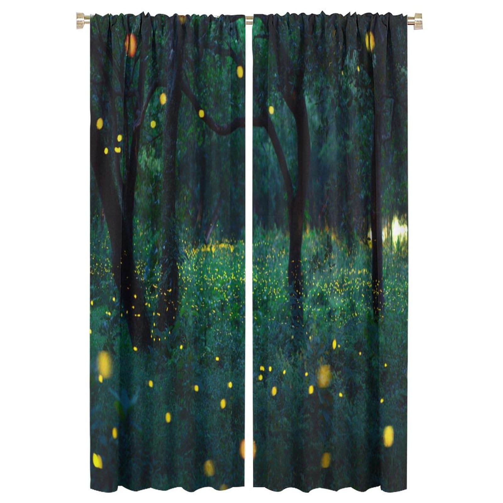 Firefly Blackout Window Curtain,Bokeh Light of Firefly Flying in Forest at Dusk for Girls Boys Living Room Bedroom Decor Drapes 2 Panels 42x63in, Style-1